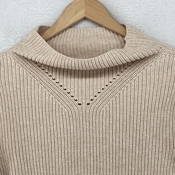 PACT Sweater Womens XS Organic Cotton Ribbed Funnel Neck Pullover Beige - Picture 4 of 13